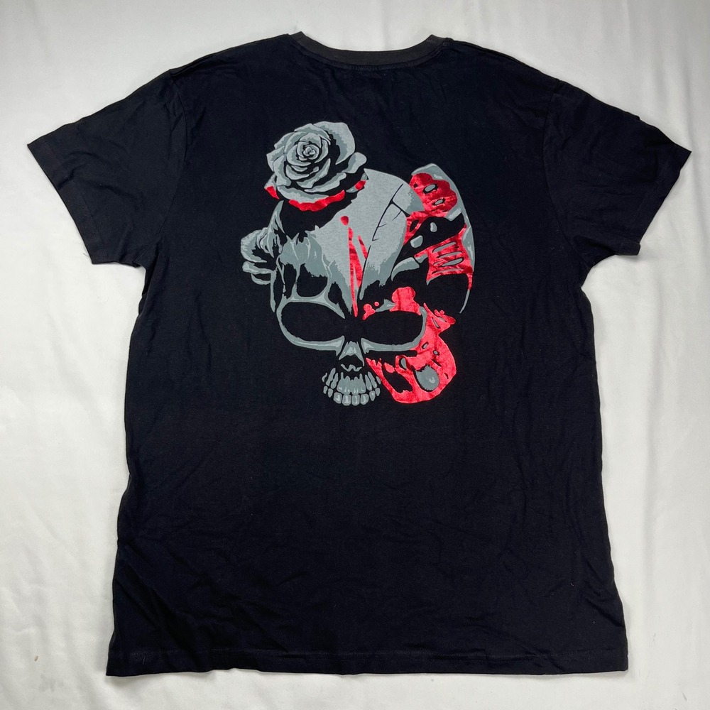 Public Record Mens XL Black Skull Foil Rose Graphic T-Shirt CC-FBSKRS-YM Cotton